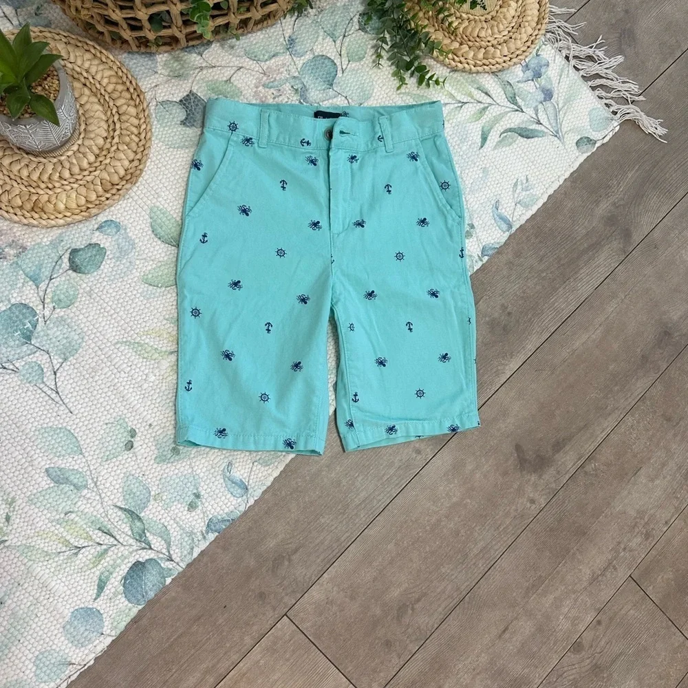 Place Aqua Nautical Print Shorts Anchor Crab Boys Size 10